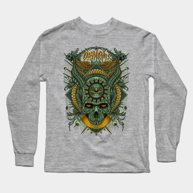 Demon Skull Head Long Sleeve T-Shirt by Tonymidi Artworks Studio